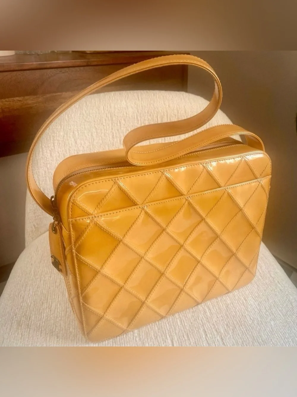 CHANEL EUC Vintage (2001) Yellow Patent Leather Camera Bag - Picture 1 of 14
